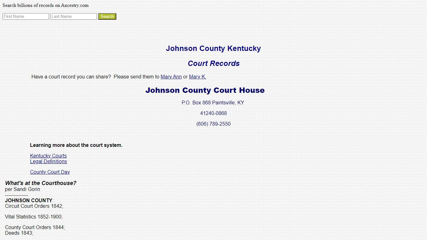 Court Records Johnson County Kentucky - kykinfolk.org